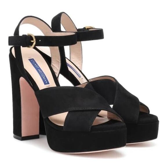 Stuart Weitzman Joni Suede Ankle Strap Platform Sandals Black Womens Size 40 / 9 - Picture 1 of 7